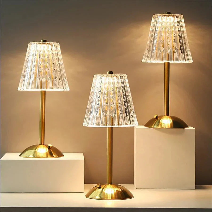 Lampa Stołowa Bezprzewodowa LumiVerre z Krysztalu LED, Elegancka Lampka Nocna do Salonu