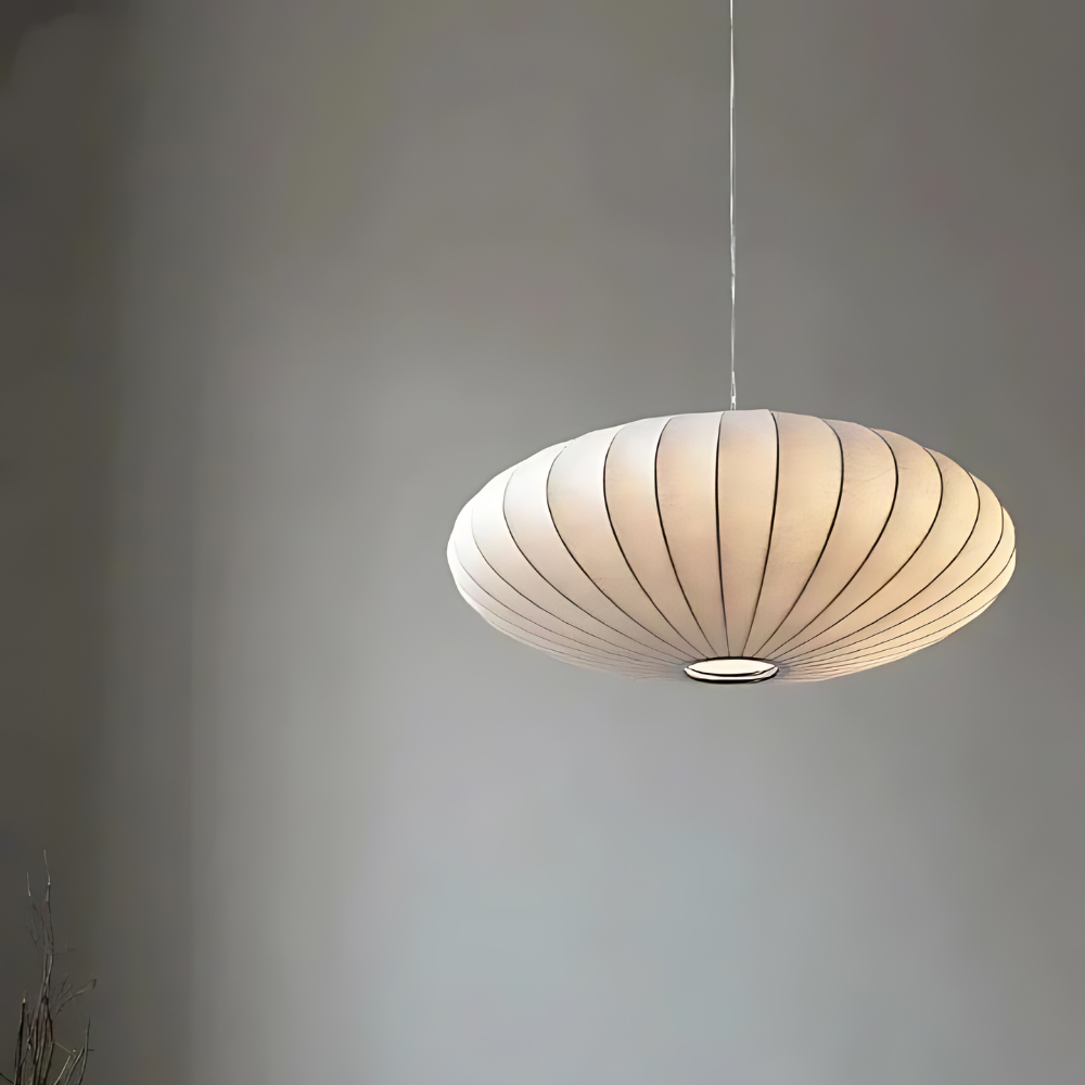 Lampa Wisząca Japandi - Elegancka Lampa do Salonu z Sztucznej Jedwabnej Tkaniny