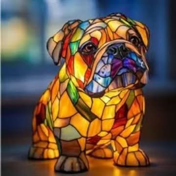 Bulldog w pozycji siedzącej BrightPaws | Lampa LED – nastrojowe oświetlenie do nowoczesnych wnętrz Bulldog w pozycji siedzącej Lumiera