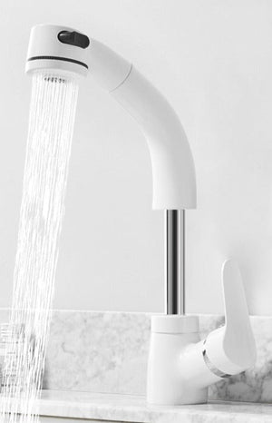 Biały FlowCraft | Bateria łazienkowa – Wysuwana wylewka i eleganckie wykończenie Biały Lumiera