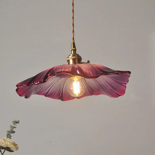 Fioletowy PetalLume | Lampa sufitowa – Kwiatowy szklany design z ciepłym blaskiem LED Fioletowy Lumiera